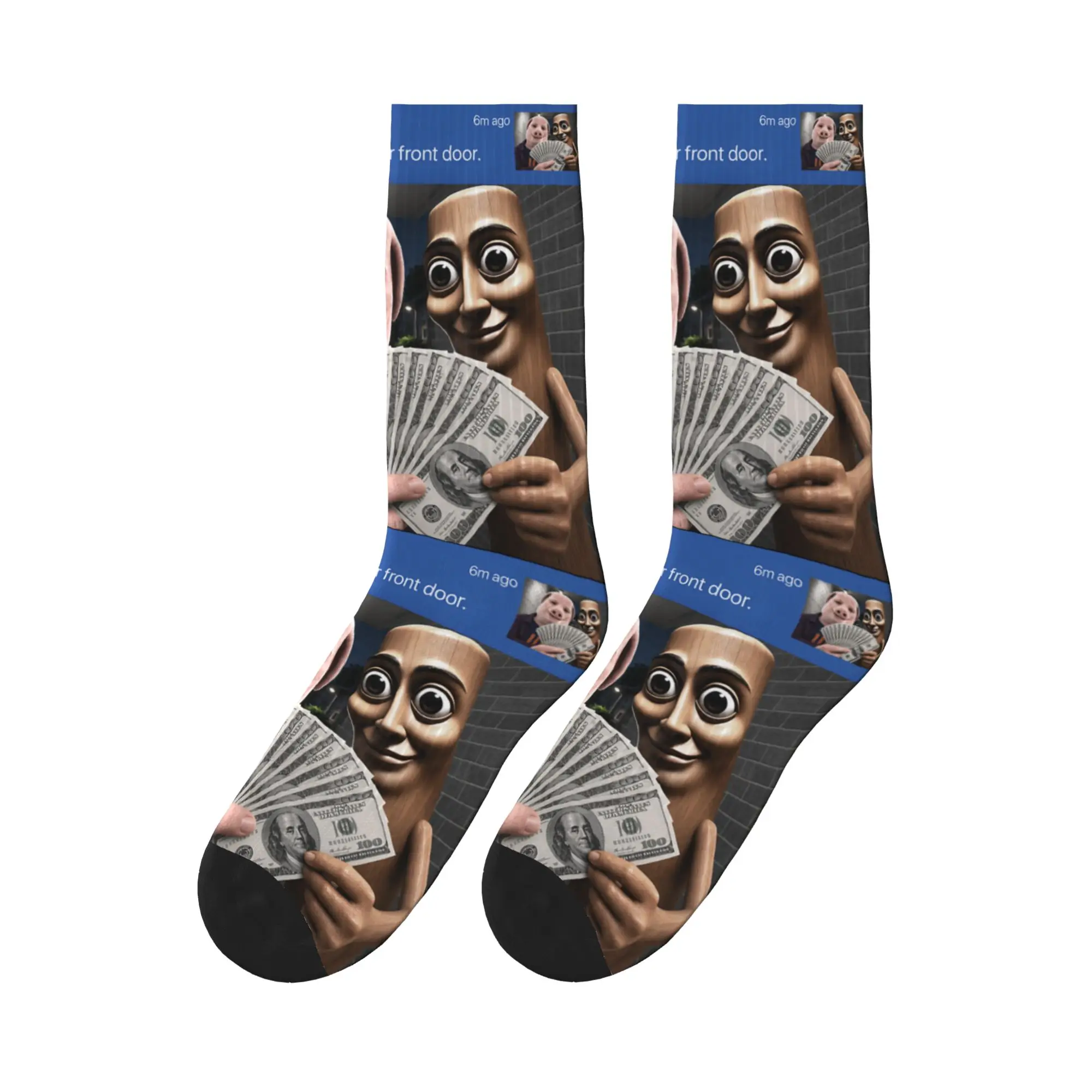 John Pork and Tung Tung Tung Sahur Front Door Motion Socks Autumn  Stockings Novelty Men Soft Socks Graphic Climbing Anti Socks