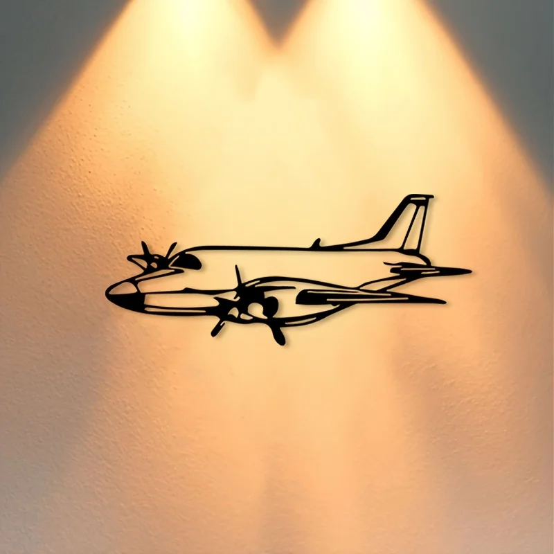 CIFBUY Metal Wall Art, 2D Flat Minimalist Airplane Aviation Iron Hanging Sculpture, Rustproof Aircraft Wall Ornament, Indoor