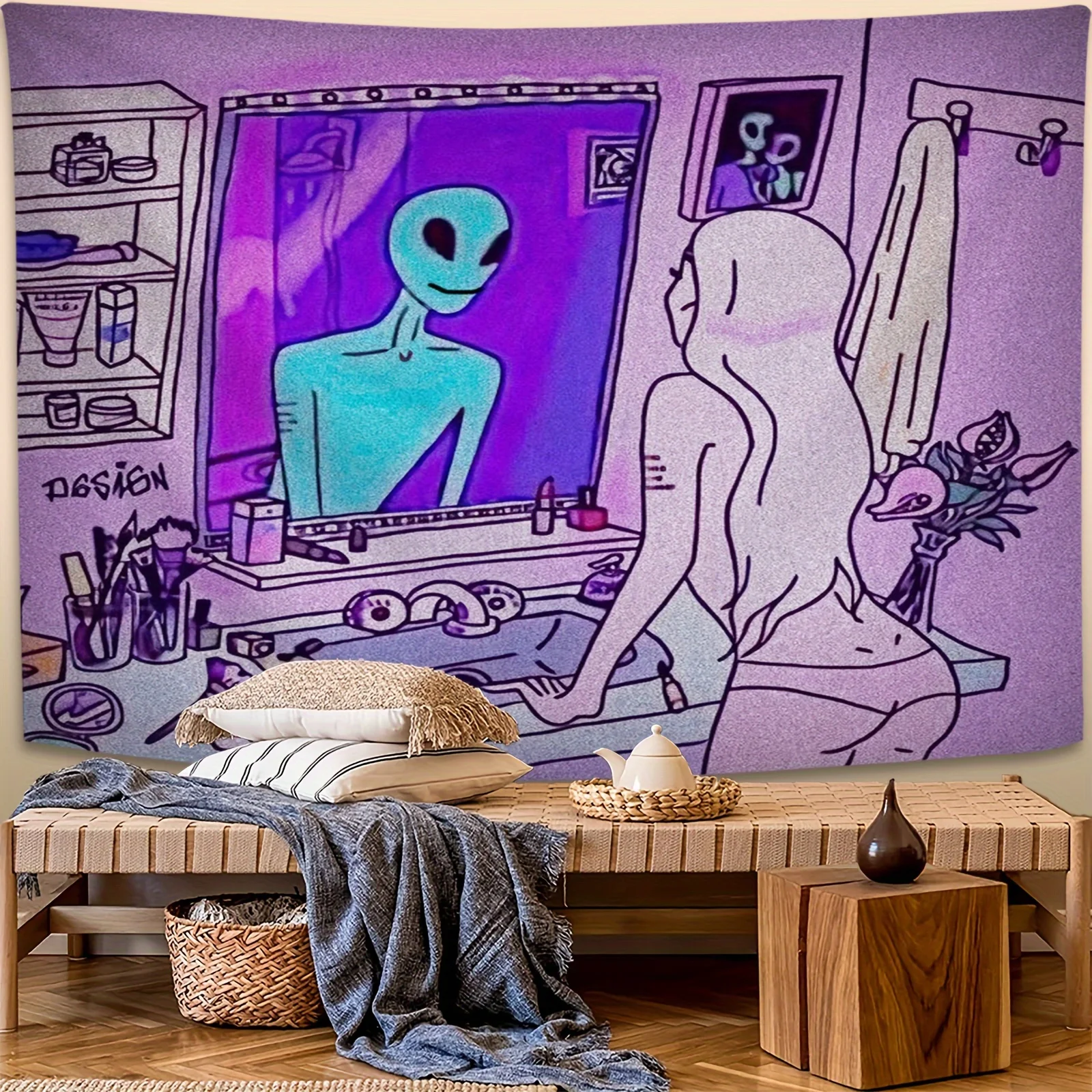 

VIKAMA Fantasy Tapestry - Purple Trendy Design for Alien-Inspired Creative Decoration for Living Room or Bedroom