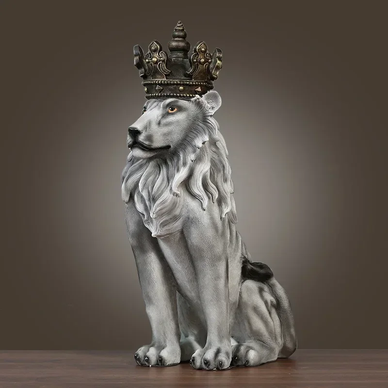 80 Cm High Crown Lion Floor-standing Large Sculpture, Living Room Foyer Shop Window Decoration, Office Living Room Decoration