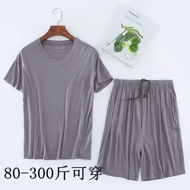 2024 Plu Casual Shorts Solid Clothing T-shirt Sleepwear Sets Summer Modal Home Sleeve Mens Pajama Size Thin V-neck Short