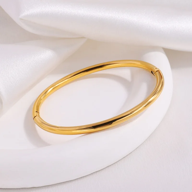 Waterproof Stainless Steel Cuff Bracelet Bangles for Women Smooth Metal Openable Bracelets Jewelry Gift