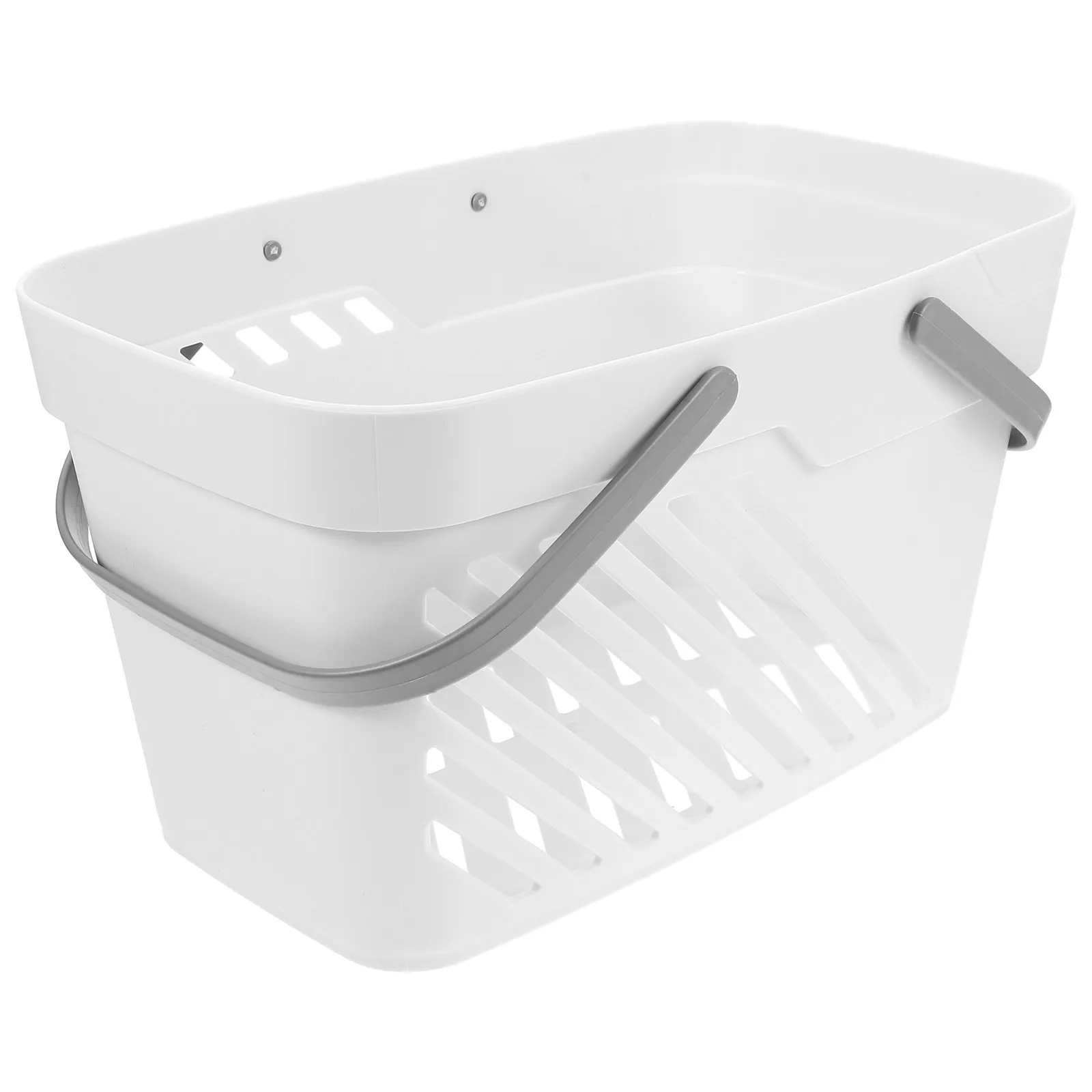 バスルーム、キッチン、寮などに使えるプラスチック製収納バスケット。中空デザインで、シャワー用品の整理や、卓上での小物入れ、アクセサリーの収納に最適。