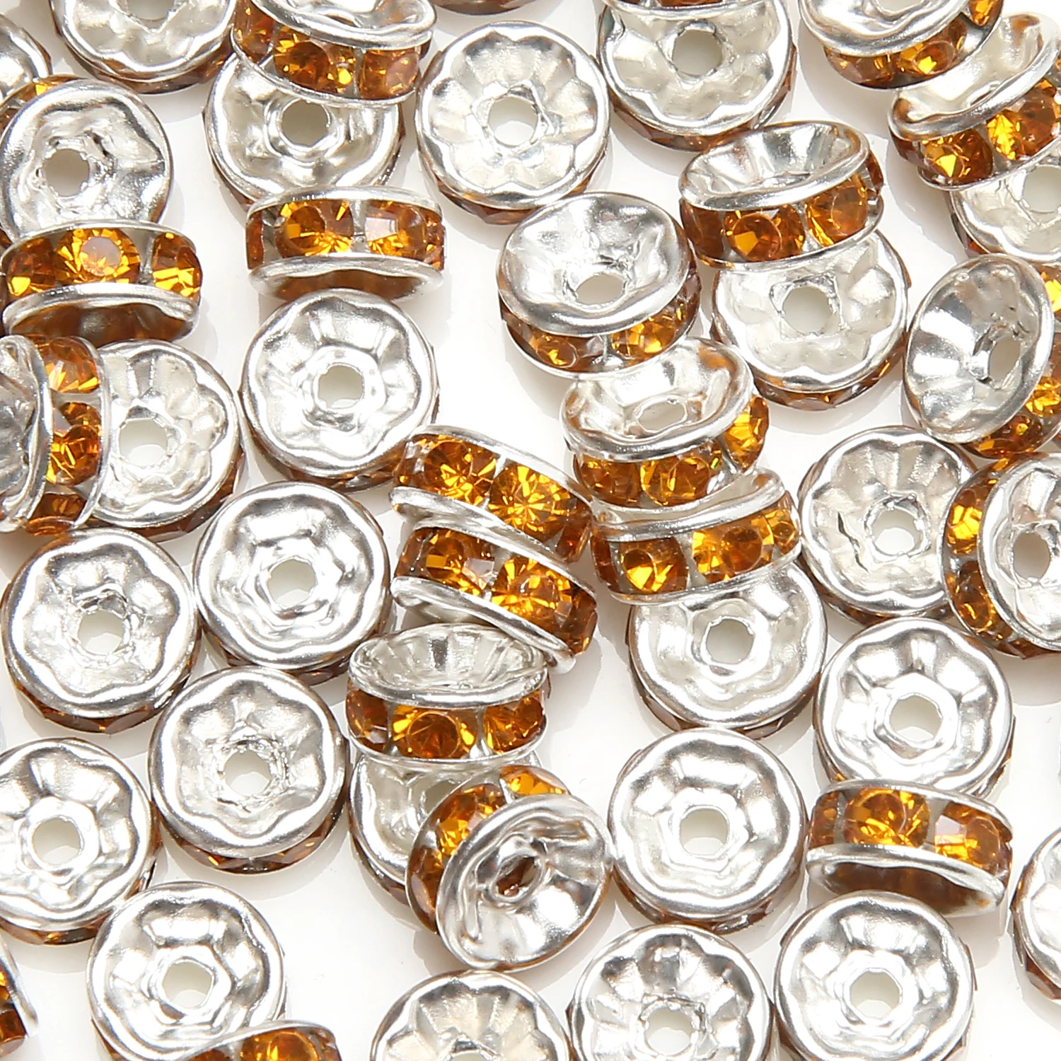 (50Pcs=1Lot !) AAAA Quality 6x3MM Metal Silver Plated Crystal Rhinestone Rondelle Spacer Beads 18Colors For Choose