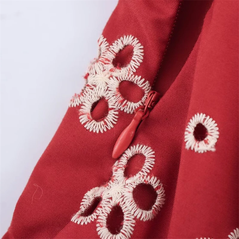 Keyanketian verão novo feriado vento oco para fora bordado expor cintura midi vestido feminino fino puff manga em camadas uma linha vestido