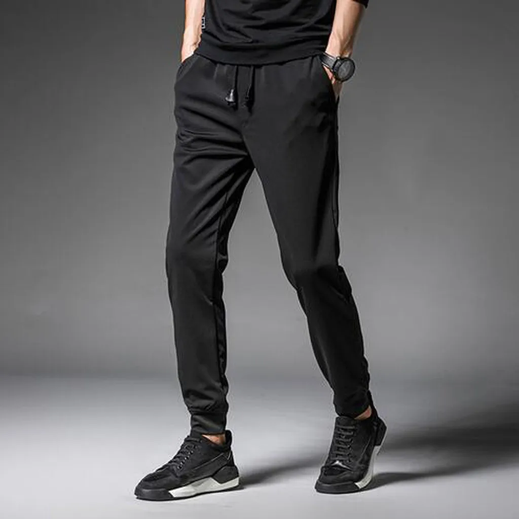 New Slim Casual Straight Long Trousers For Men Solid Drawstring Pocket Sports Trousers Casual Beam Feet Pants Men's Feet Pants