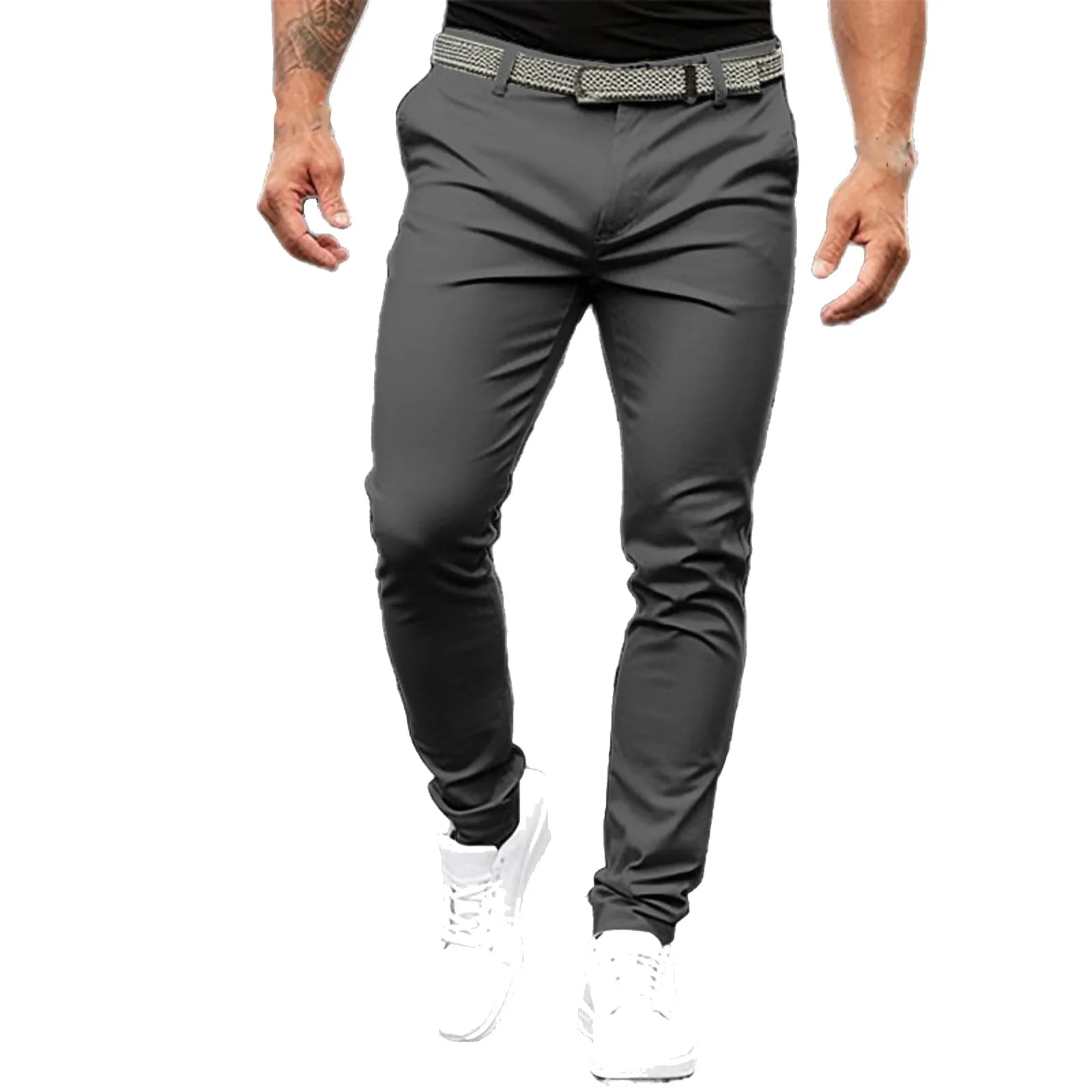 Men'S Simple Suit Trousers Men'S Solid Color Tight Zipper Business Casual Pants Fashion Slim Fit Tights Pantalones Hombre