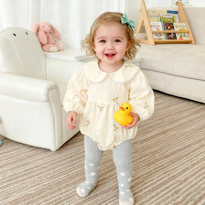 2026 neue Frühjahr 0-24 M Kleinkind Baby Mädchen Strampler Lange Ärmeln Strampler Blume Drucken Infant Baby Overall kinder Baumwolle Kleidung