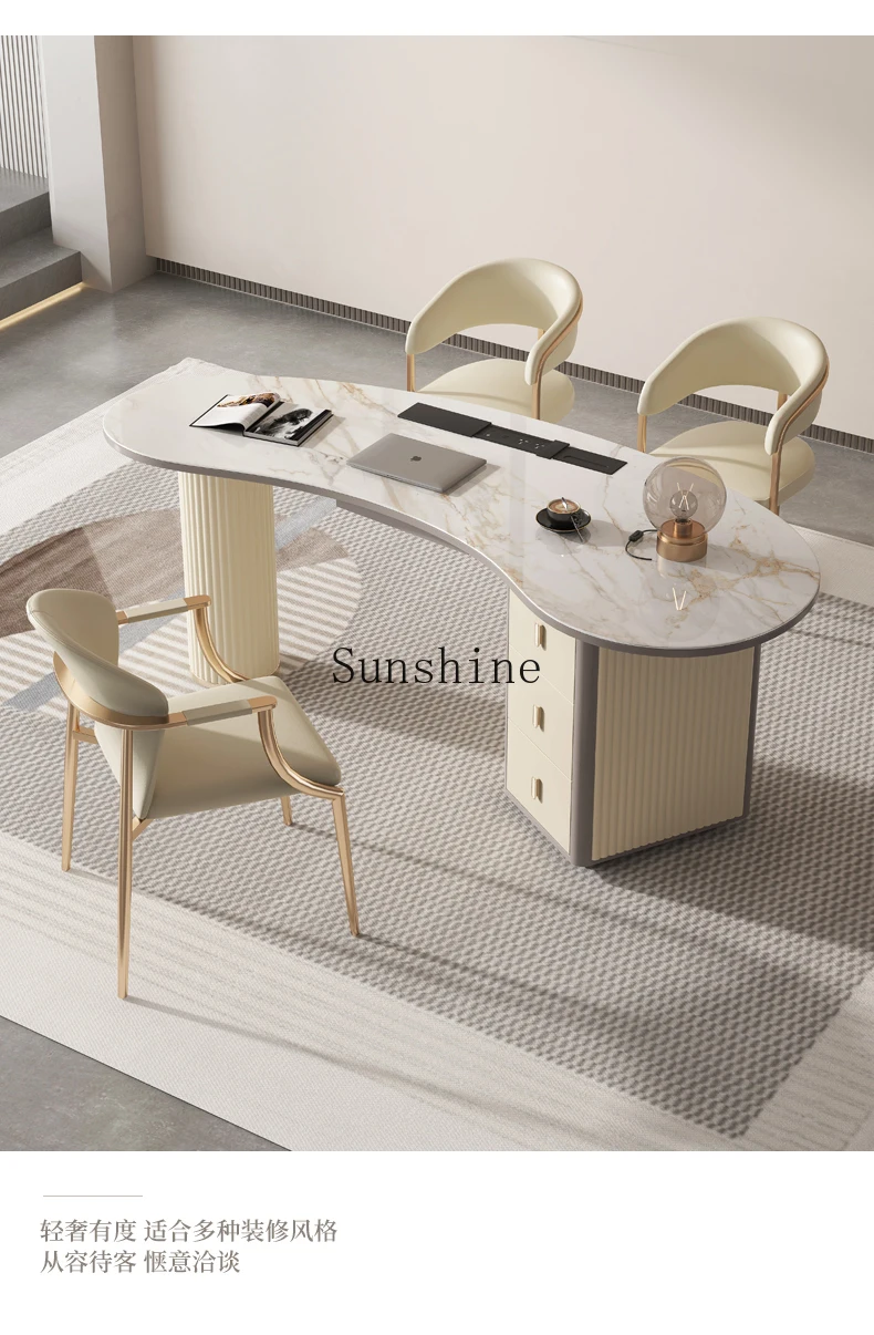 Italian light luxury simple home desk rock slab office table and chair combination