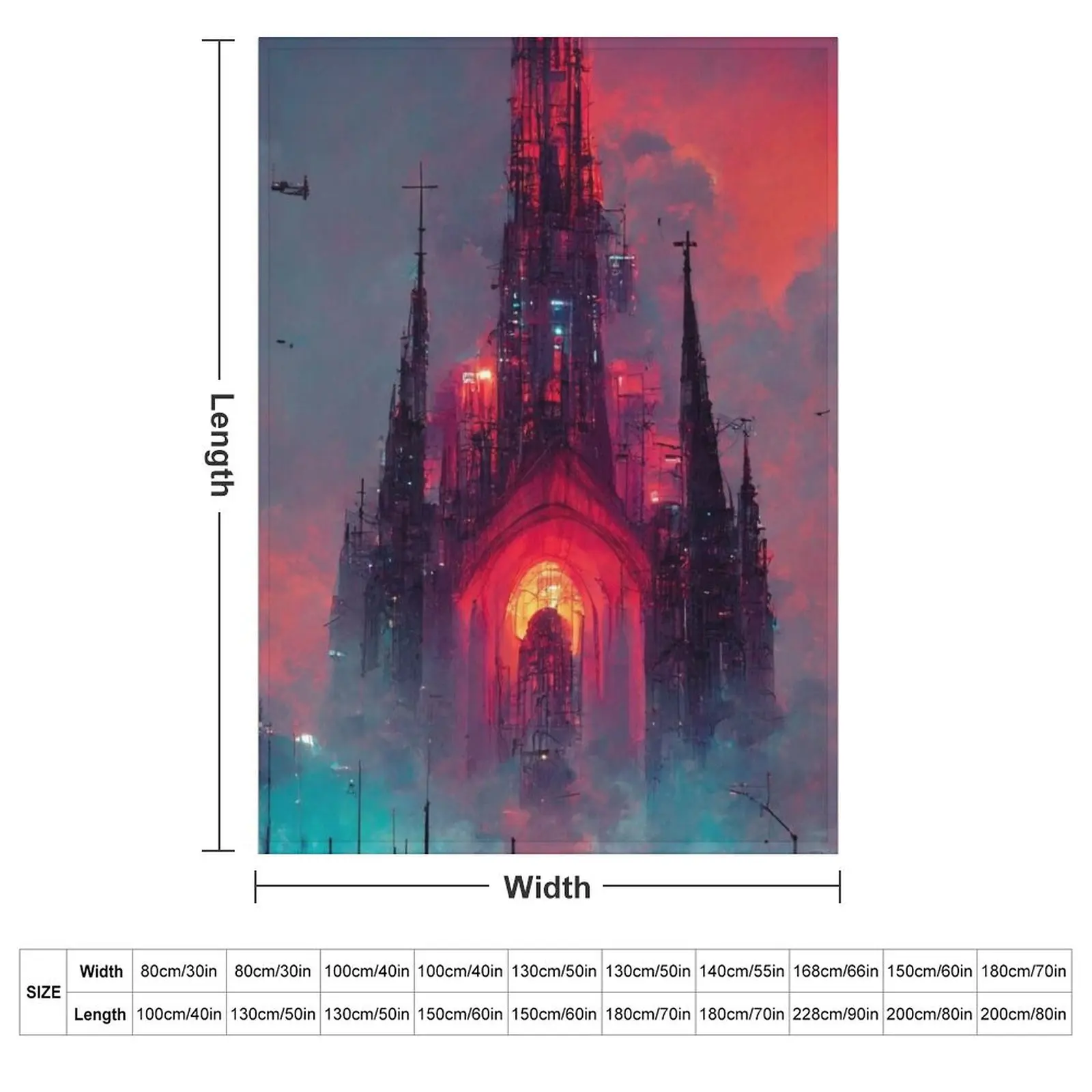 Cyberpunk Cathedral In Sunset Throw Blanket Large Multi-Purpose Blankets