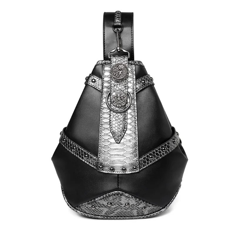 

Steampunk Rock Metal Rivet Snake Pattern Patchwork Chest Bag