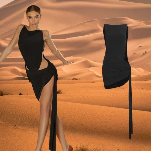 

zym Irregular Cutout Latin Dance Dress Black Sleeveless Latin Dress Competition Dance Costumes Dresses Salsa Dresses