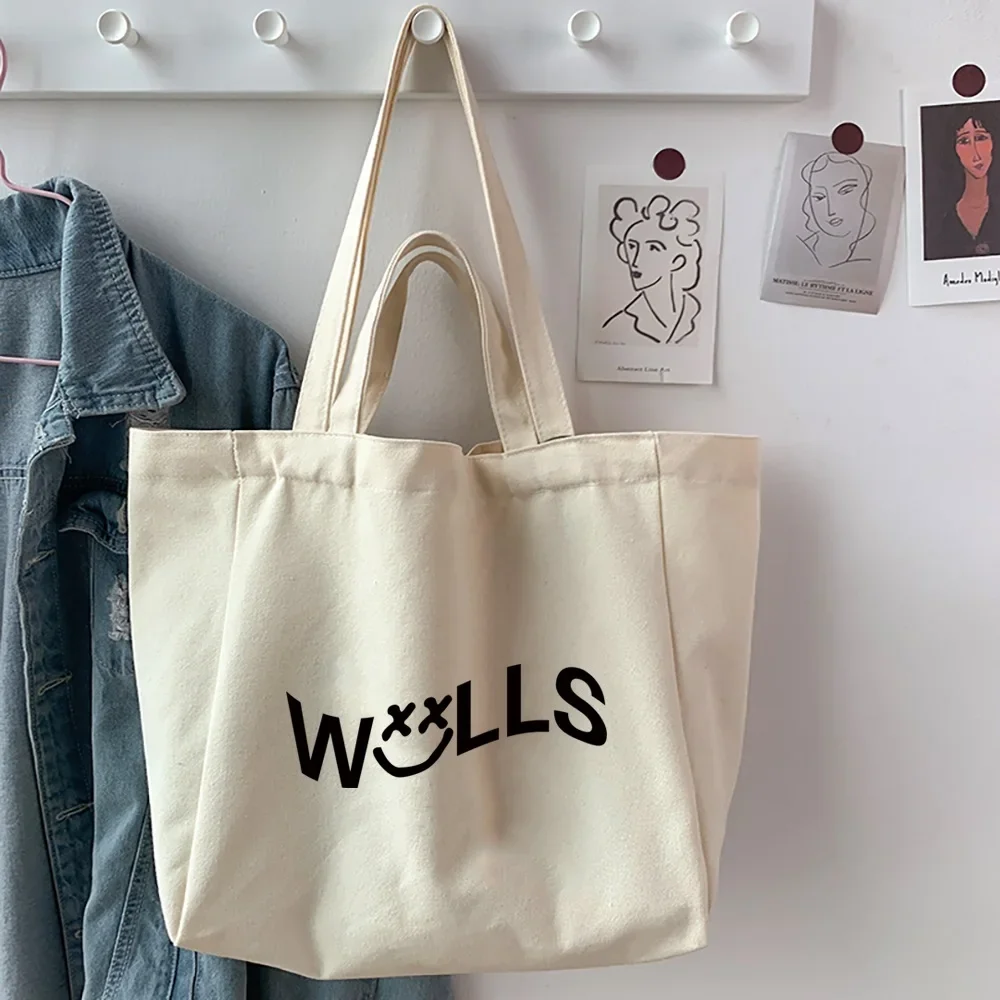 Women Canvas Shoulder Bag Text Walls Painting Shopping Bags Students  Large Capacity Book Bag Cloth Handbags Tote for Girls
