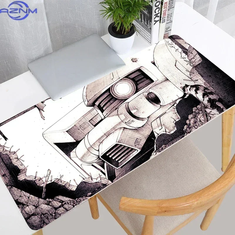 Anime Mecha Sketch Mouse Pad, Rubber Non Slip Gaming Desk Mat, Black White Manga Style Mouse Pad for Desktop Office Game Use