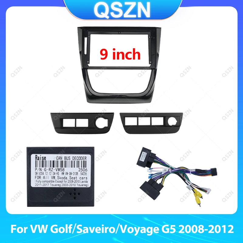 For VW Golf/Saveiro/Voyage G5 2008-2012 9 inch UV Black Car Frame Fascia Adapter Canbus Box Android Radio Dash Fitting Panel Kit