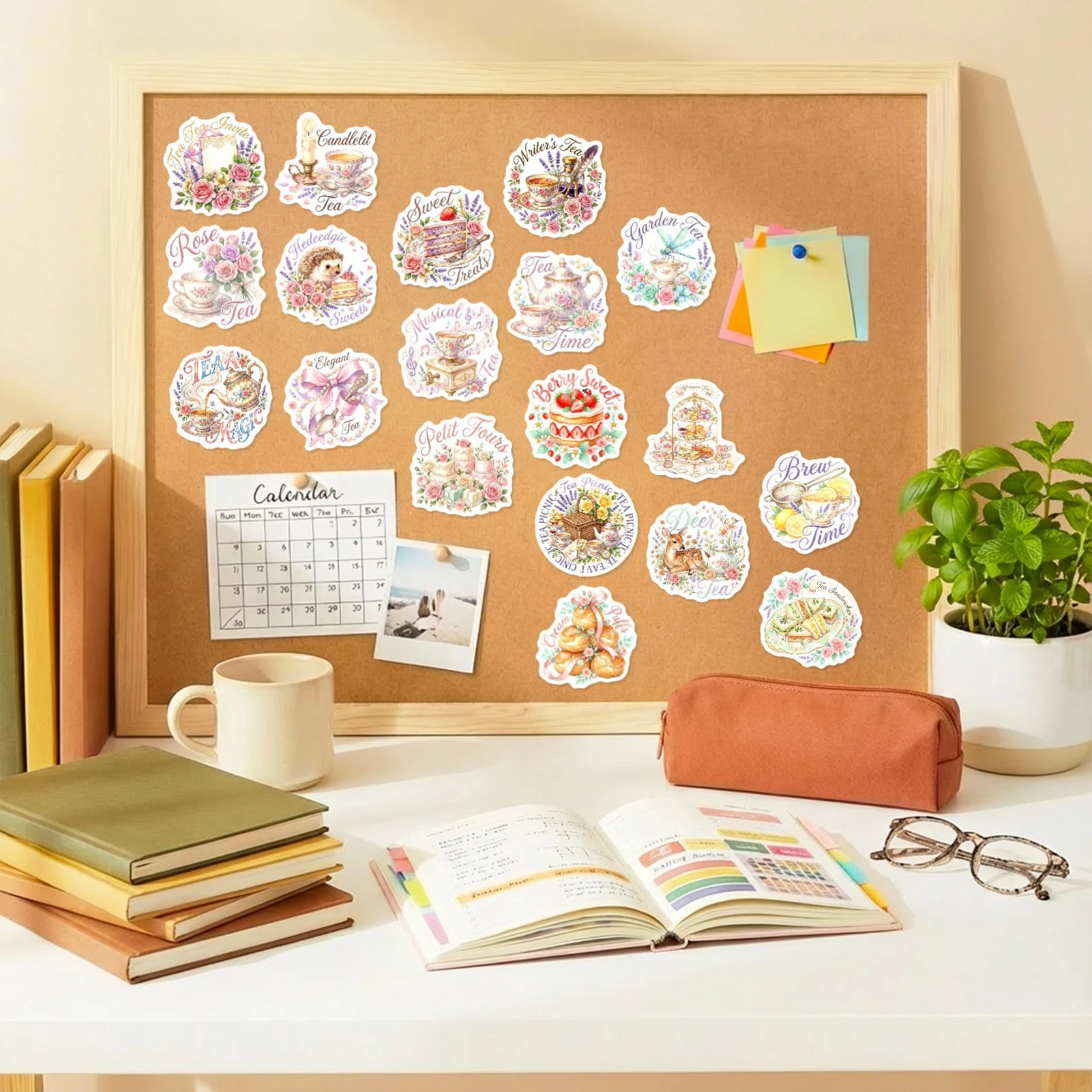 Watercolor Floral Tea Sticker Set 50Pcs Hand-made Diary Decoration Waterproof PET Material