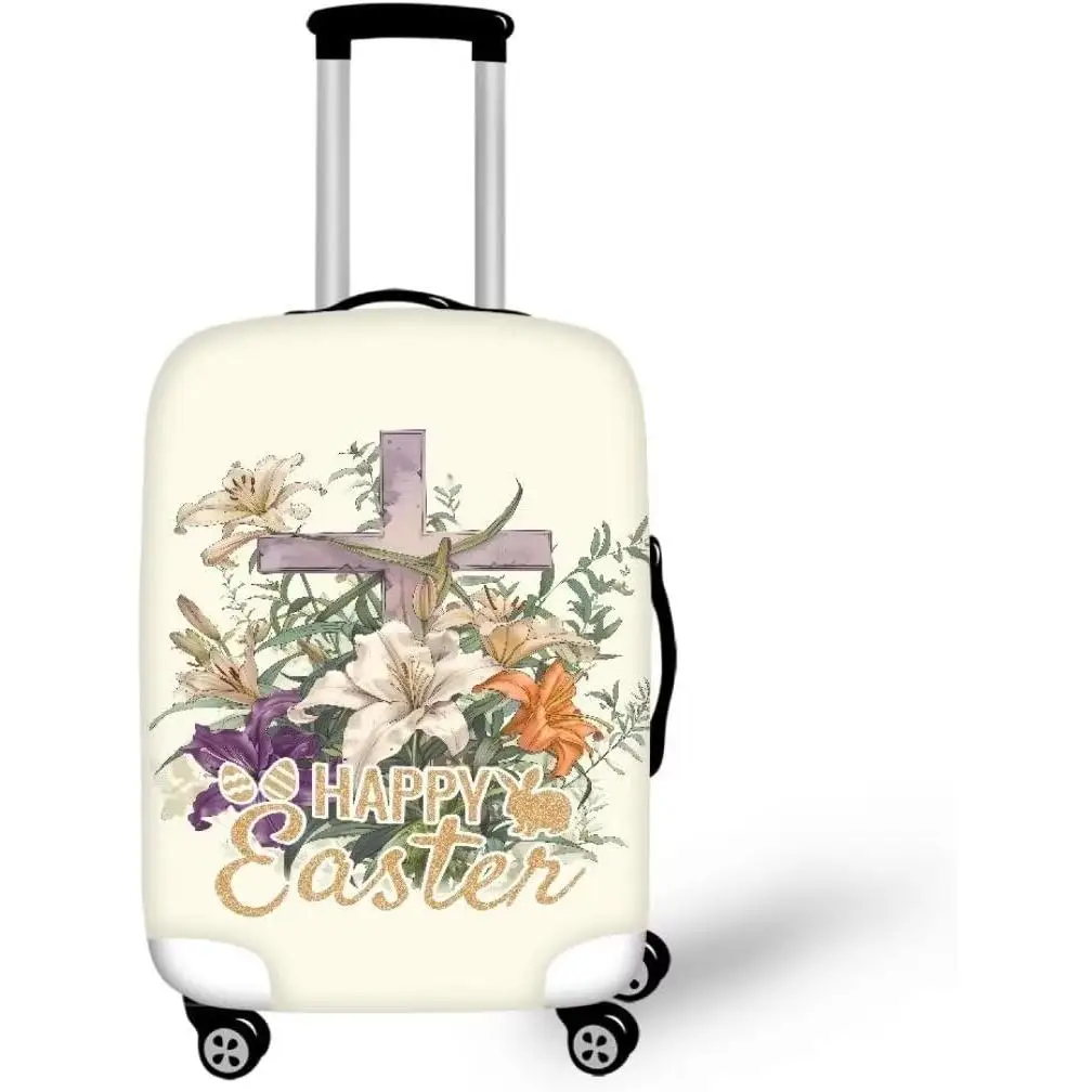 

Чехол для багажа Happy Easter с принтом креста и цветов, праздничный моющийся чехол для чемодана, защита от царапин, чехол для дорожного чемодана
