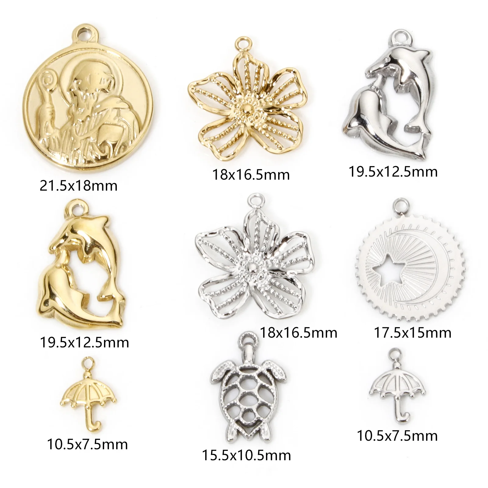 1pc Stainless Steel Charms Multicolor Umbrella Flower Dolphin Animal Pendant DIY Necklace Bracelet For Women Jewelry Findings