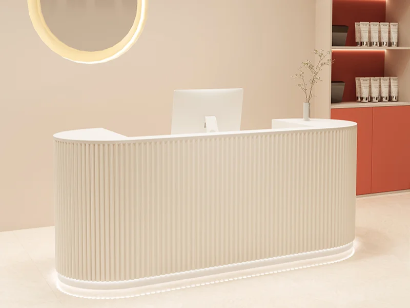 Customized Luxury Cream Reception Desk Wind Cashier Bar Front Desk Reception Salon Shop Small Schreibtisch Commercial Furniture