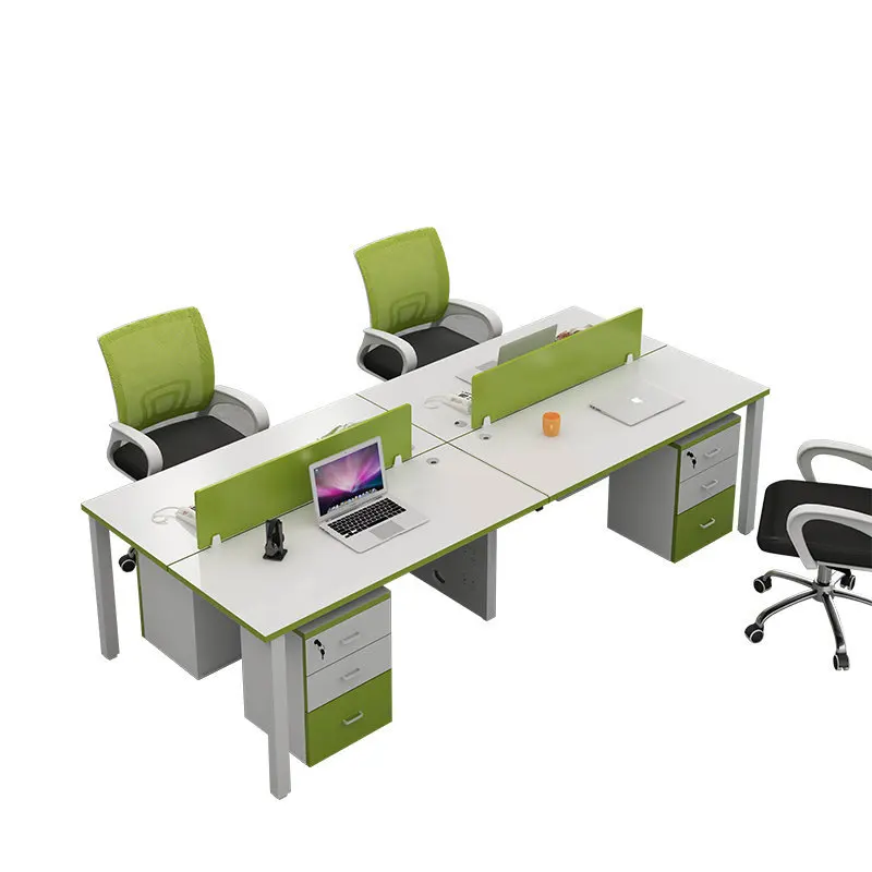 

Комбинация офисного стола и стула, простой современный персонал, 4, искусственные сиденья, зеленый компьютер с двойным лицом к лицу