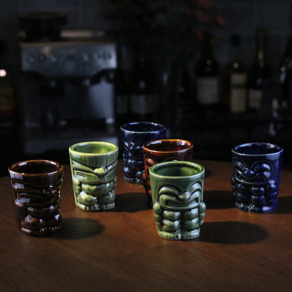 50-60ml Mini Ceramic Tiki Cocktail Bar Accessories Tiki Mug Shot Glass Wine Set Home Bar Liquor Cups Shot Glasses For Vodka