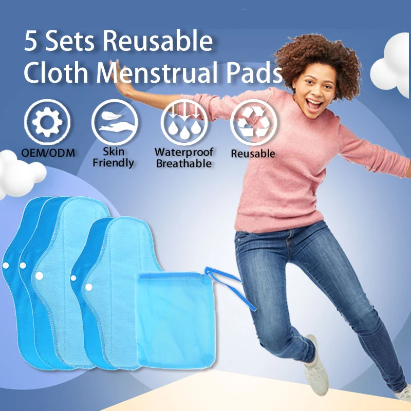 Washable Menstrual Pad Set Reusable Gasket Polar Fleece 5pcs Daily Pads Pack for Women Daily Absorbent Care Sanitary Pads