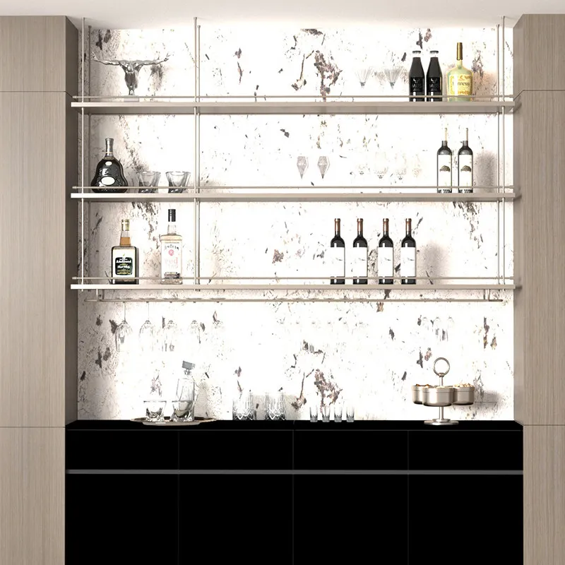 Metal hanger hanging wine rack decorative shelf display  restaurant wine display above the island