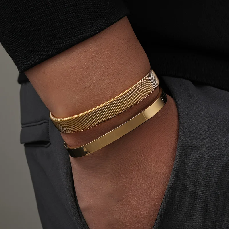 

Cross-Border New Men's Bracelet Steel Wire Mesh Stainless Steel Bracelet Two-Piece Set Trendy Fashion Versatile Jewelry