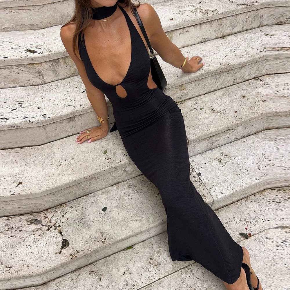 Dresses Summer Fashion Elegant Backless Sleeveless Halter Neck Maxi Long Evening Dresses For Women
