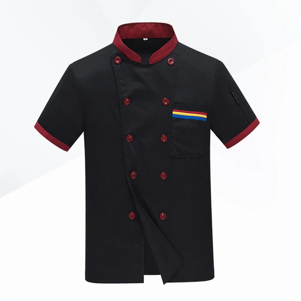 

Premium Men'S Short Sleeve Chef Jacket Breathable Oil-Proof Easy Wash Loose Uniform For Restaurant Hotel Kitchen Staff Size L