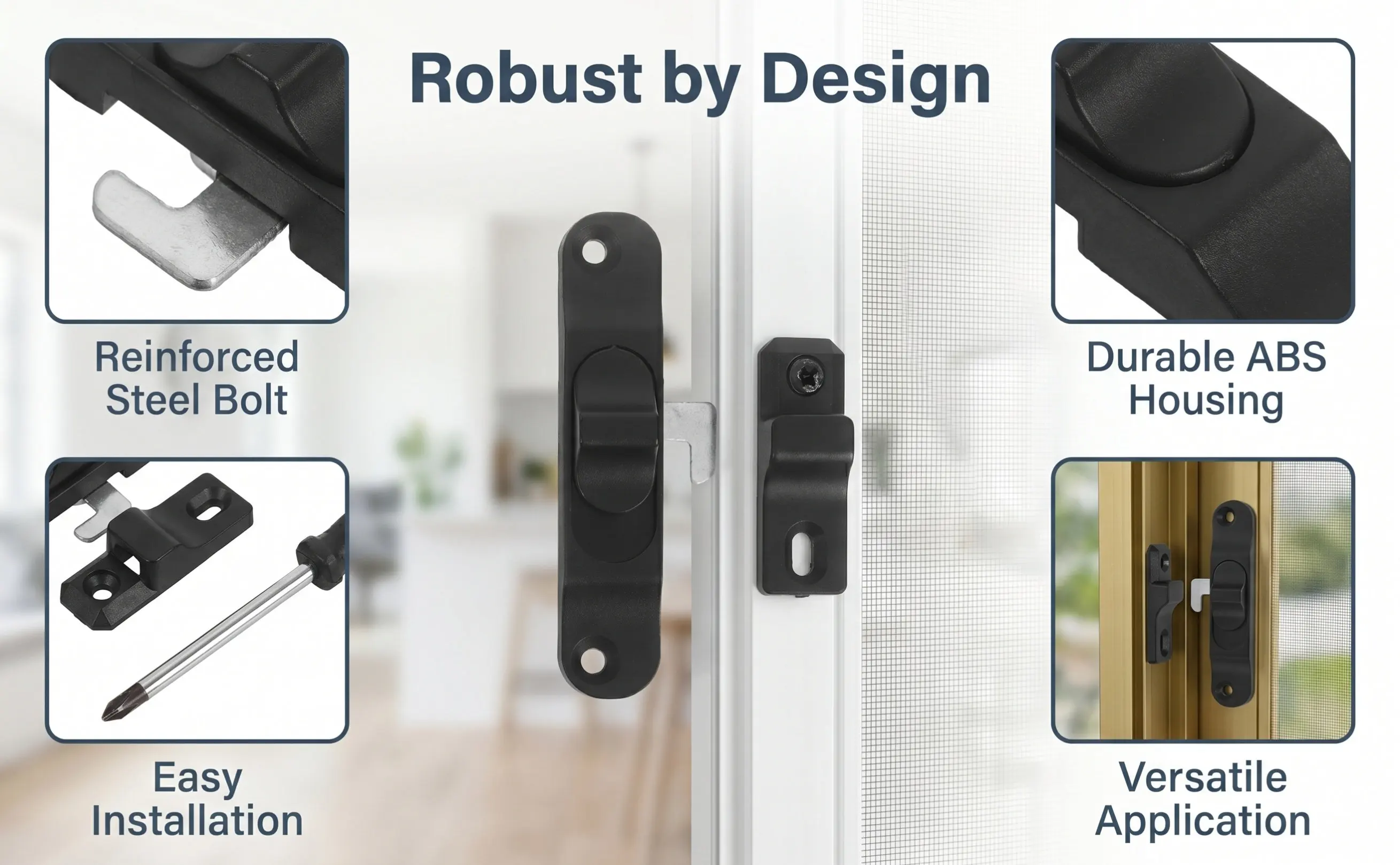 Sliding Screen Door Lock Plastic Adjustable Security Latch Window Lock Buckle for Patio Sliding Glass Door Safety and Insect