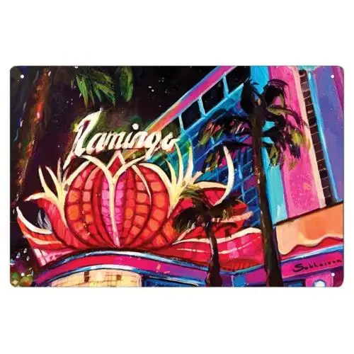 Flamingo Las Vegas Aluminum Wall Art, 8x12 inches - Frameless Craft ; Decor. New tin sign-aluminum