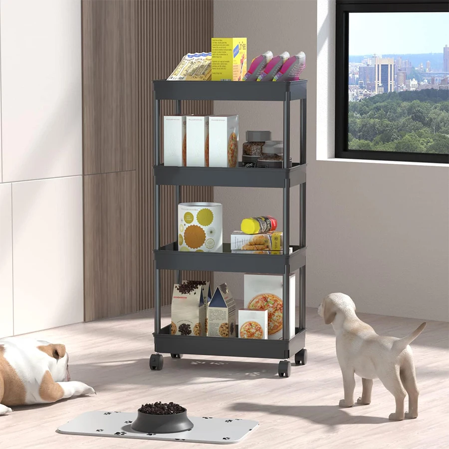 رف تخزين أرضي متعدد الطوابق للمطبخ ، رف تخزين من 4 طبقات بعجلات ، بجانب سرير غرفة المعيشة وغرفة النوم ، غرفة المعيشة وعربة المطبخ ، 1 * #1