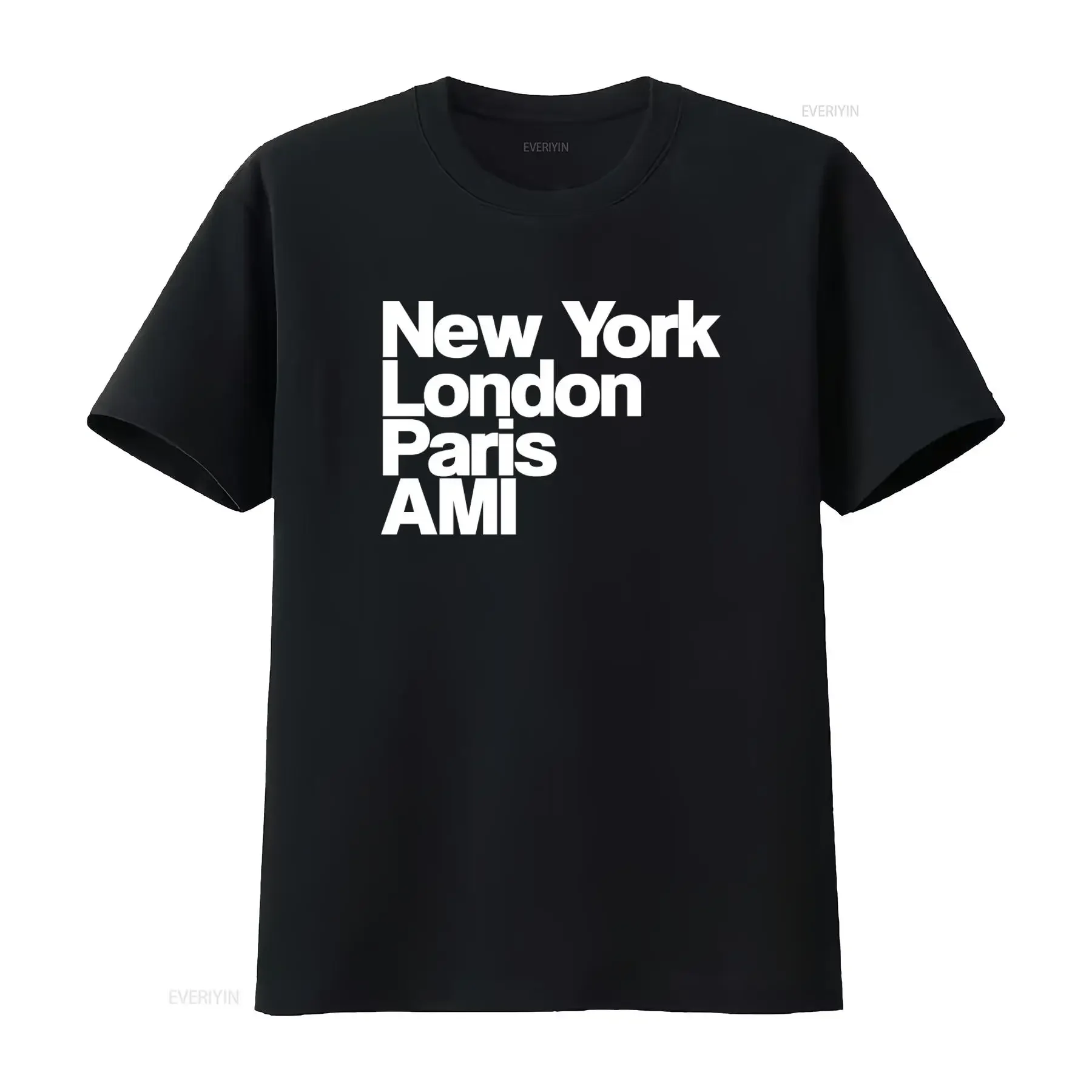 NY Lon Paris AMI GA Fashion City Name Print T Shirt for Men and Women vintage Washed Soft Stretched streetwear Versatile homme