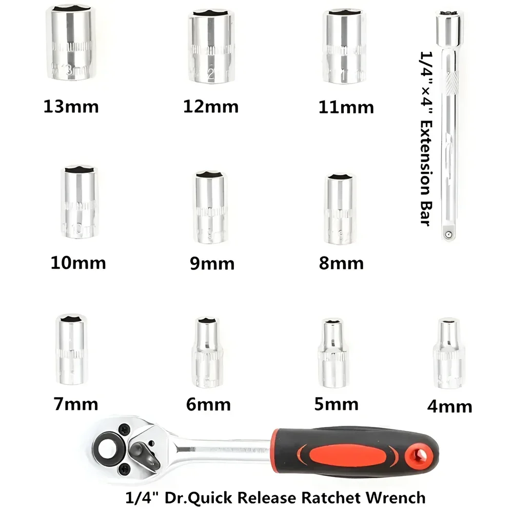 (1/4\'\',3/8\'\',1/2\'\') 12pcs Ratchet Wrench Sleeve Kit Car Repair Tools Hand Tool Multiple Sockets Portable DIY Auto Repair Tools