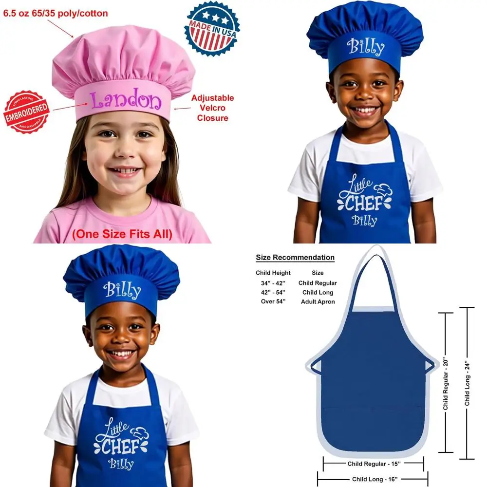 

Custom Embroidered Premium Child Apron & Chef Hat for Boys & Girls Cooking in the Kitchen