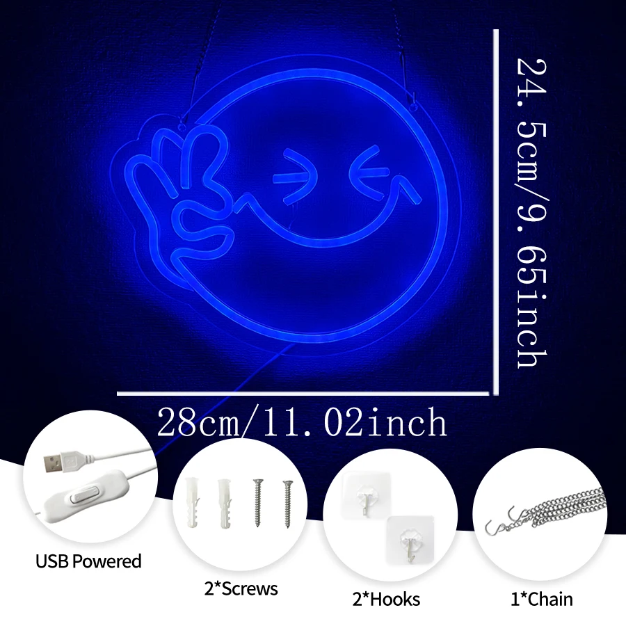 Smile OK Hand Neon Sign Blue U - огляд і ціна Ok Lighting Decor