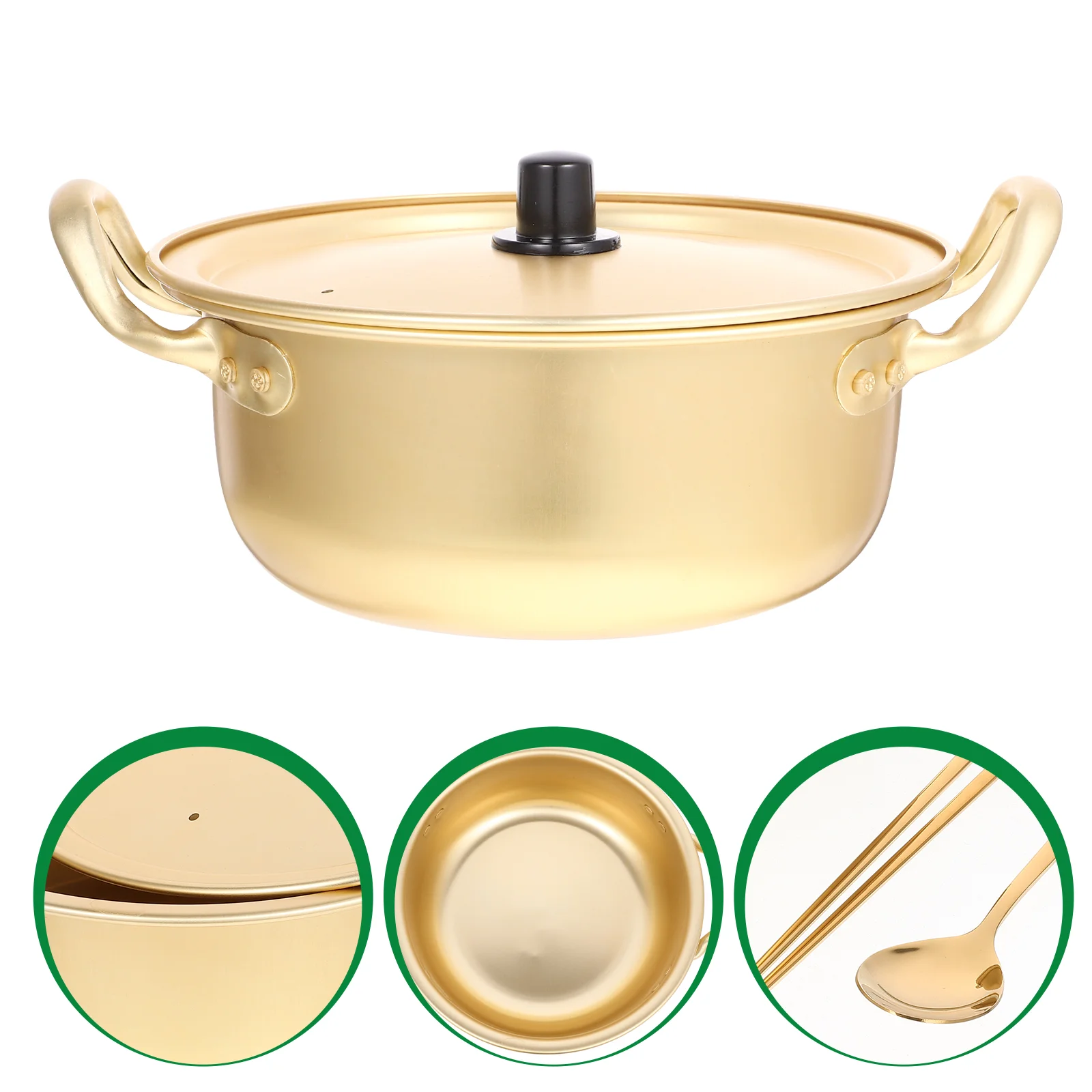 

1 Set Hot-pot Pot Double Handle Pot Noodle Cooking Pot Aluminum Wok with Spoon instant noodle pot double handled instant noodle