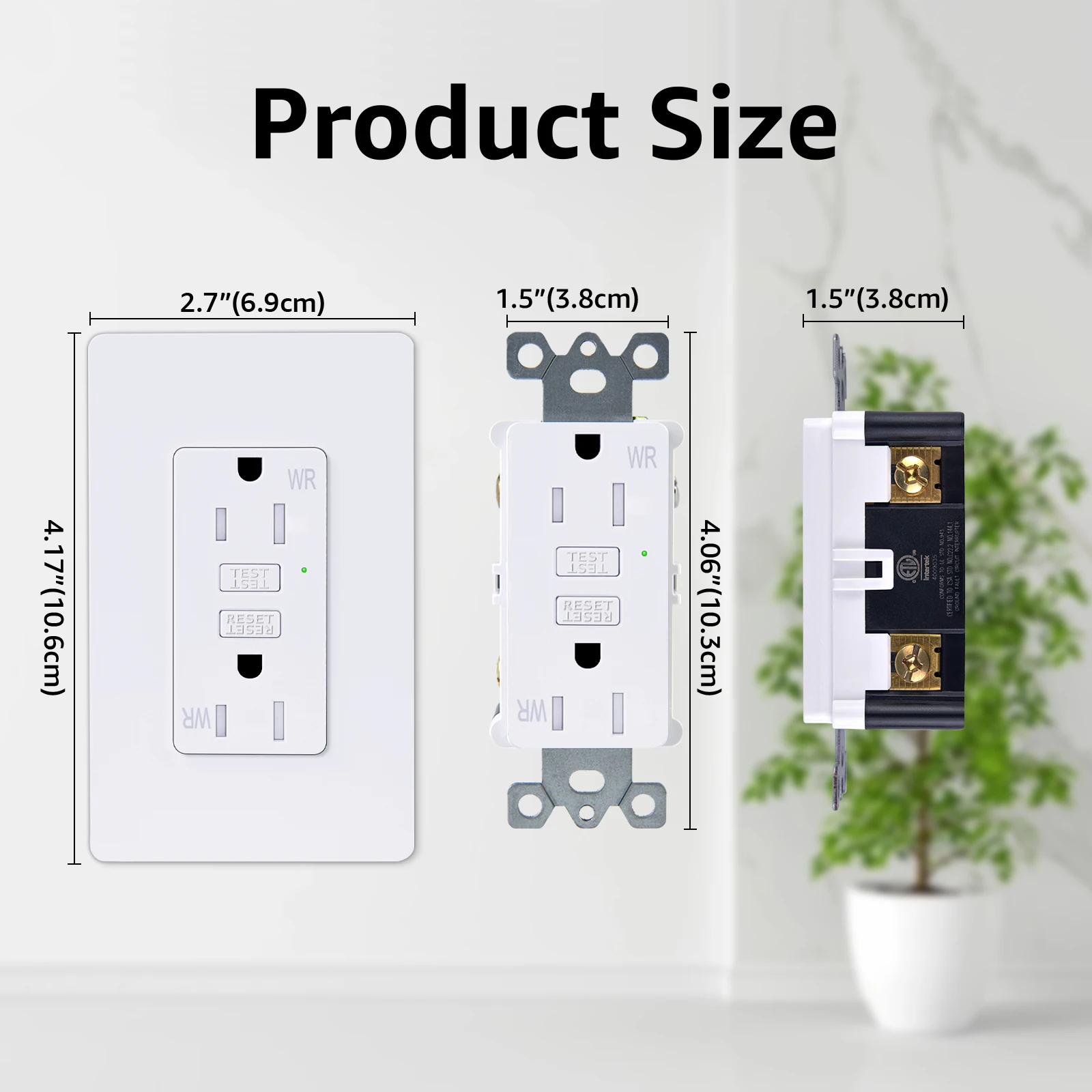 1PK-20PK 15Amp GFCI Outlet Slim Design Tamper-Resistant Wall Electric Socket With Wallplate and ETL Listed Duplex Safety Outlet