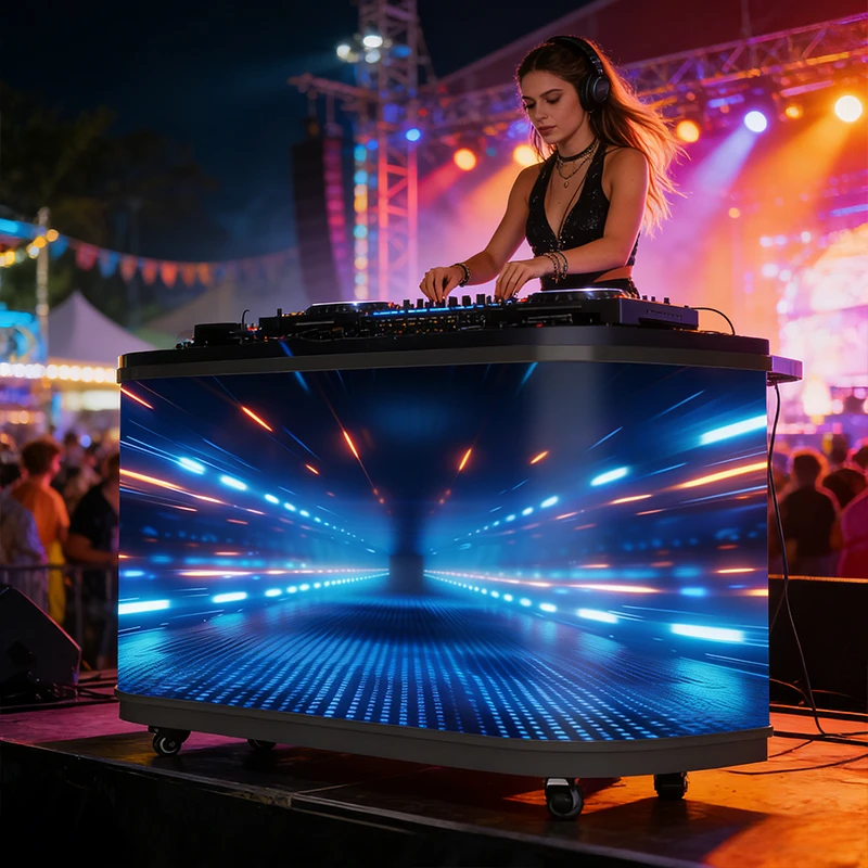 LED DJ Booth Display Full Color Electronic Music for DJ bar Stage Exhibition Flexible LED Curve Screen