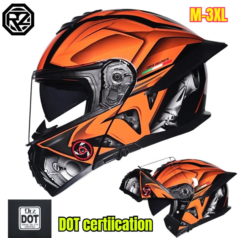 

Motorcycle Helmet Dual Visor Modular Flip Up Full Face Helmet DOT Approved Cascos Para Moto Motocross Night Vision Lenses