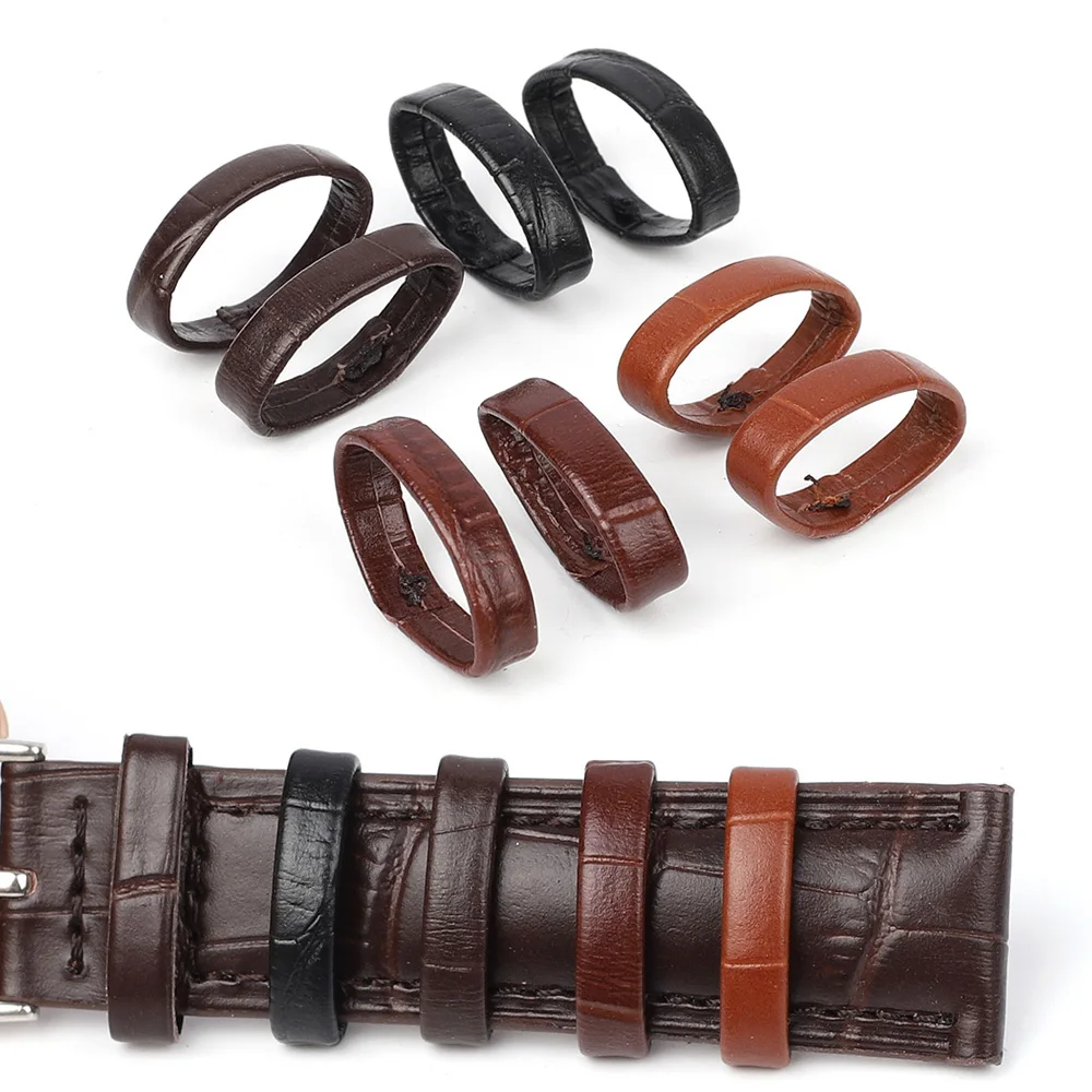 10pcs Genuine Leather Watch Band Ring Buckle Watch Strap Keeper Loop Black Brown Coffee Watchband Retainer Replacement Rings