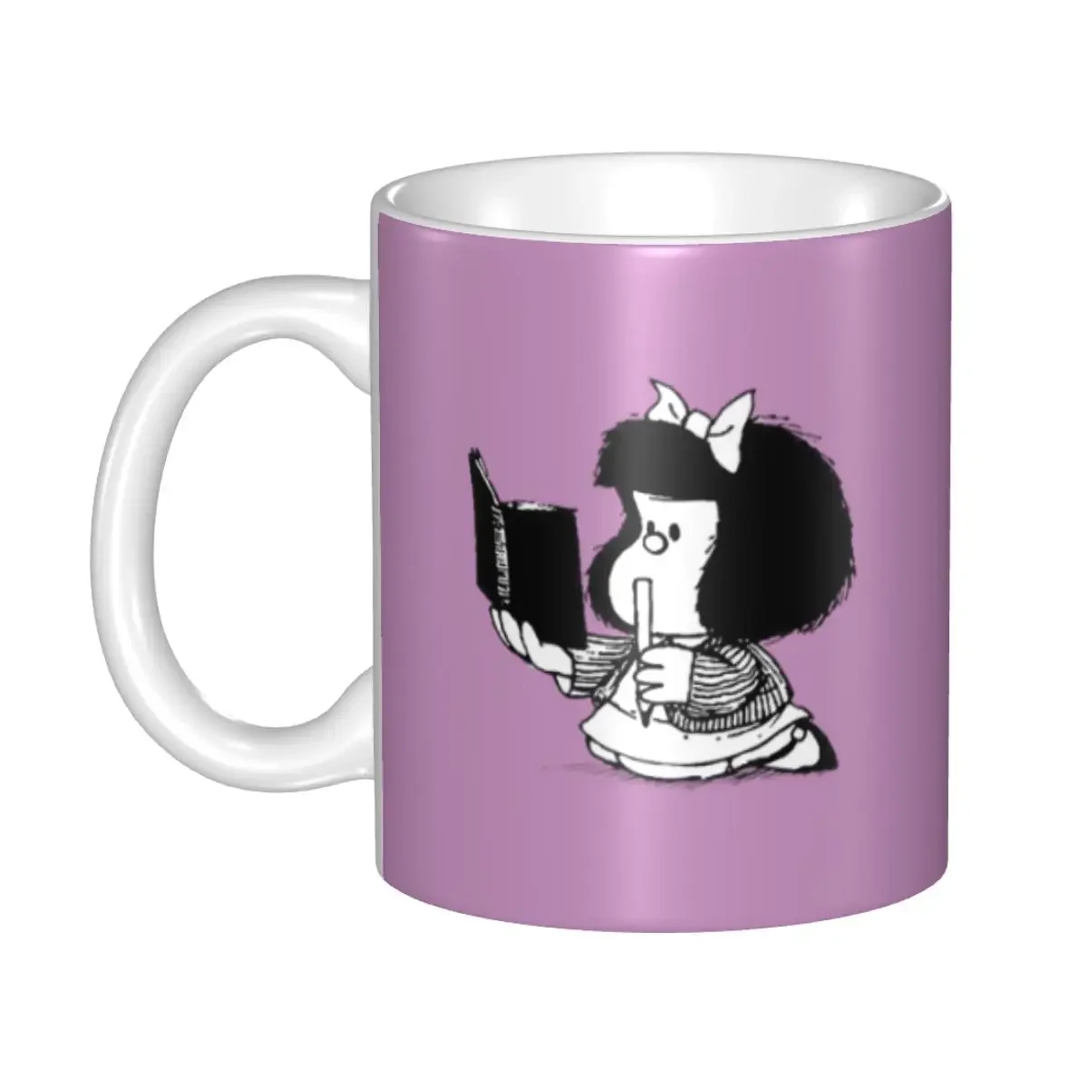 Mafalda With Notebook Mugs Custom Quino Comic Cartoon Coffee Ceramic Mug Creative Present