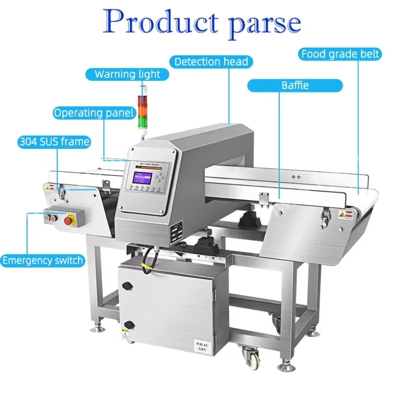 Touch Screen High Sensitivity 304 Stainless IP55 Food Metal Detector Conveyor 300W Commercial Custom