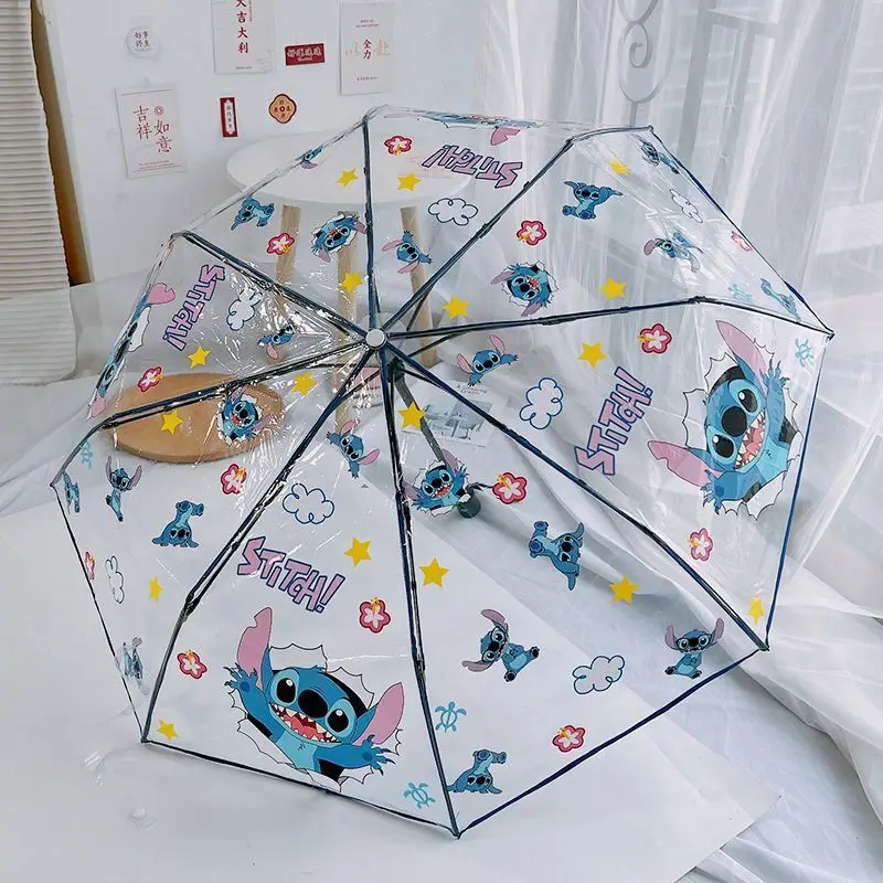 Disney Stitch Sunumbrella Cartoon Lilo Stitch Automatic Foldable Umbrella UV Protection Portable Sunshade For Women Kid Gift