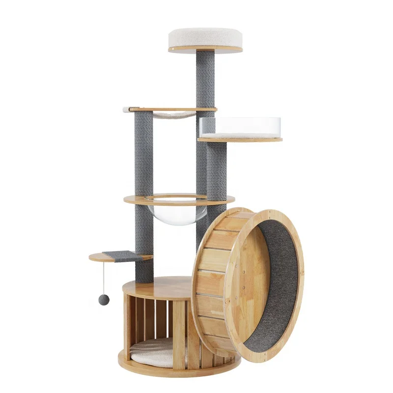 Bestseller Wood Silent Treadmill cat Climbing Frame cat Bed Integrated Space cat Tree Scratcher for Playing Sleeping