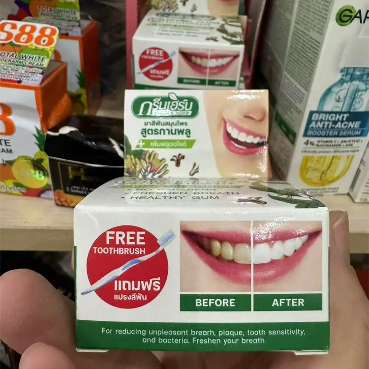مسحوق الأسنان التايلاندية التنفس الطازج بقع الدخان رائحة الفم الكريهة تبييض الأسنان إزالة البقع الصفراء تبييض الأسنان العناية بالفم