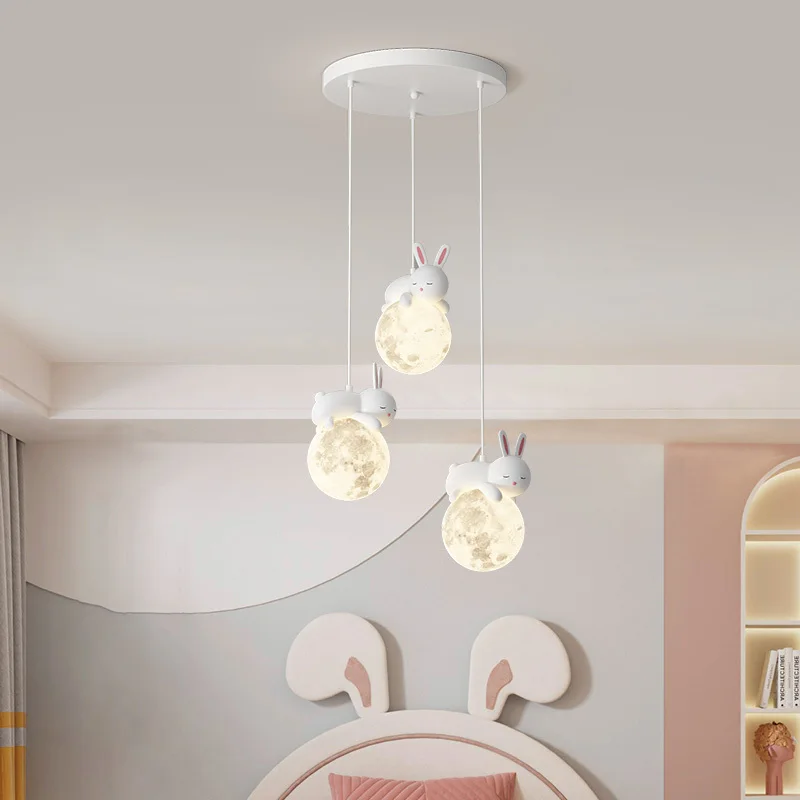 Balloon LED Chandelier Light Cartoon Cute Rabbit Children's Bedroom Living Room Hanging Light Home Decoration Lighting