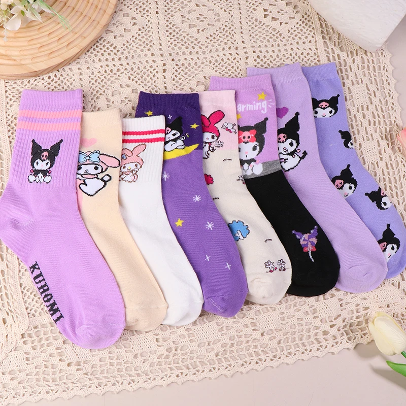 Kawaii Sanrio Kuromi Socks Children's Girls Cartoon My Melody Middle Tube Socks Calf Sock Student Socks