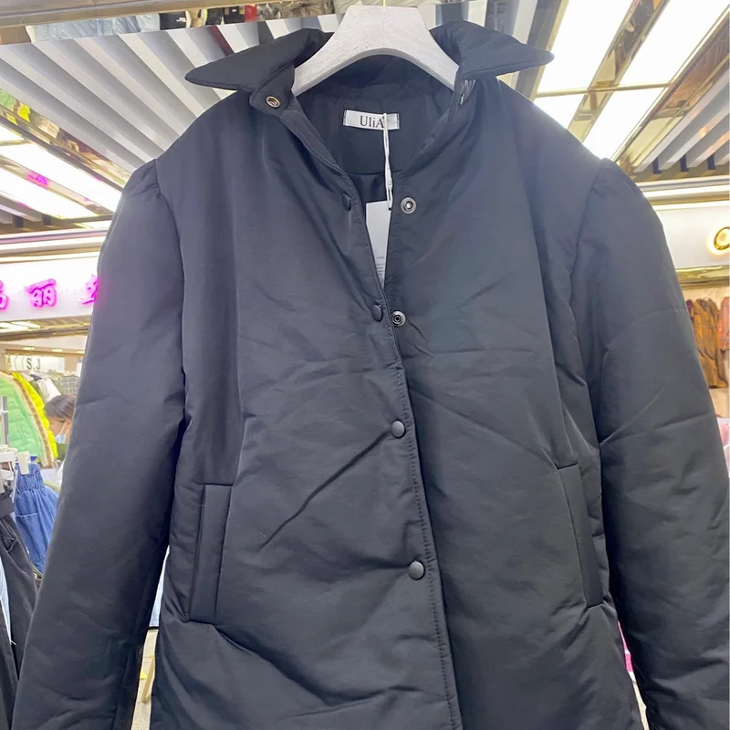 Elegant Temperament Cotton Jacket Autumn and Winter Puff Sleeve Waist Parka Coat Retro Lapel Tie Short Casual Bread Jacket